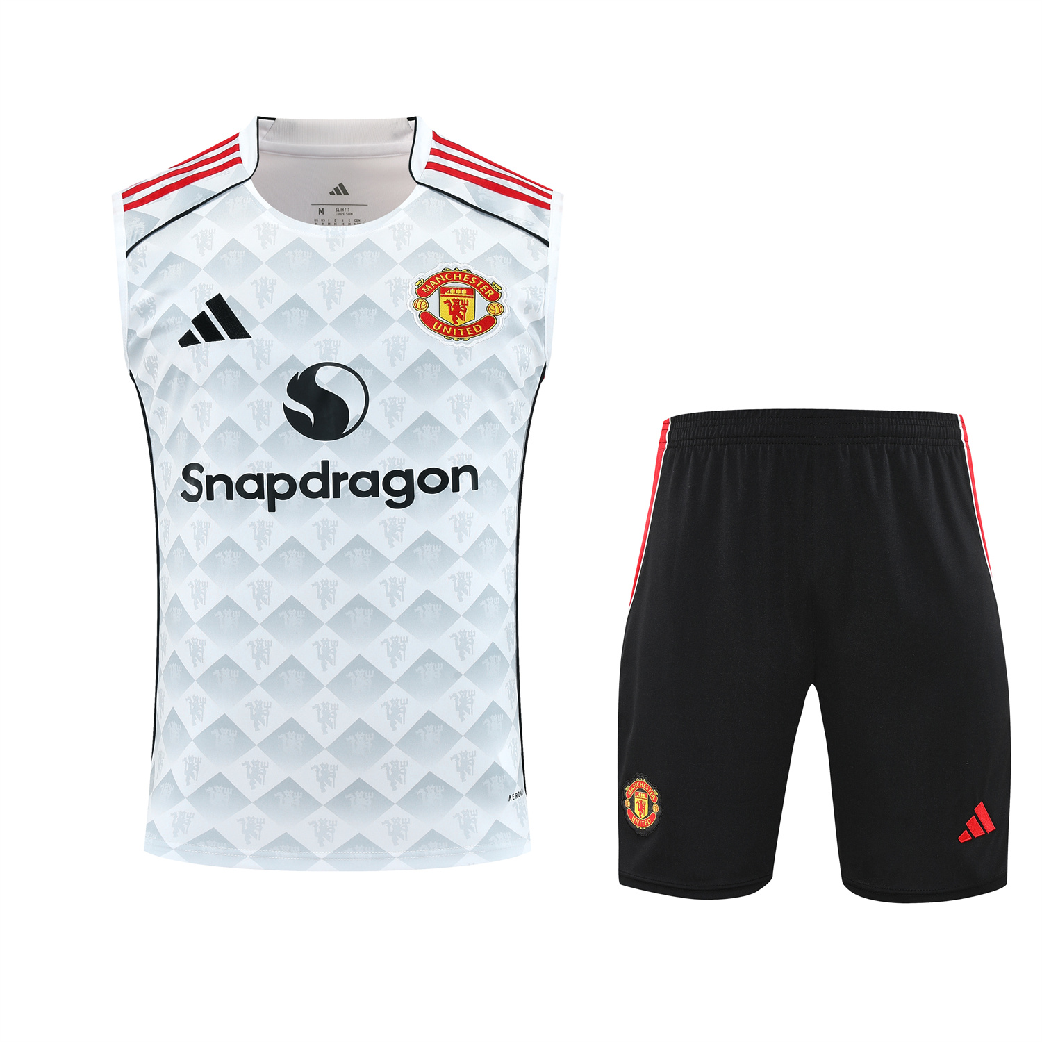 TFK-turbofussballkit-Manchester United 25-26 Vest Training Set - Red Edge White Vest & Black Shorts